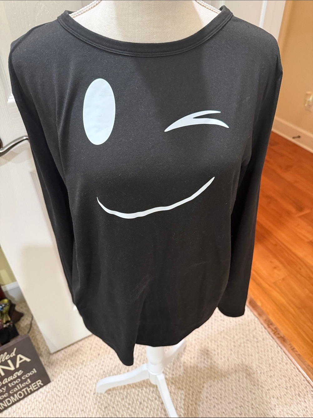 Source Unknown Black Tee with White Winking Face Graphic